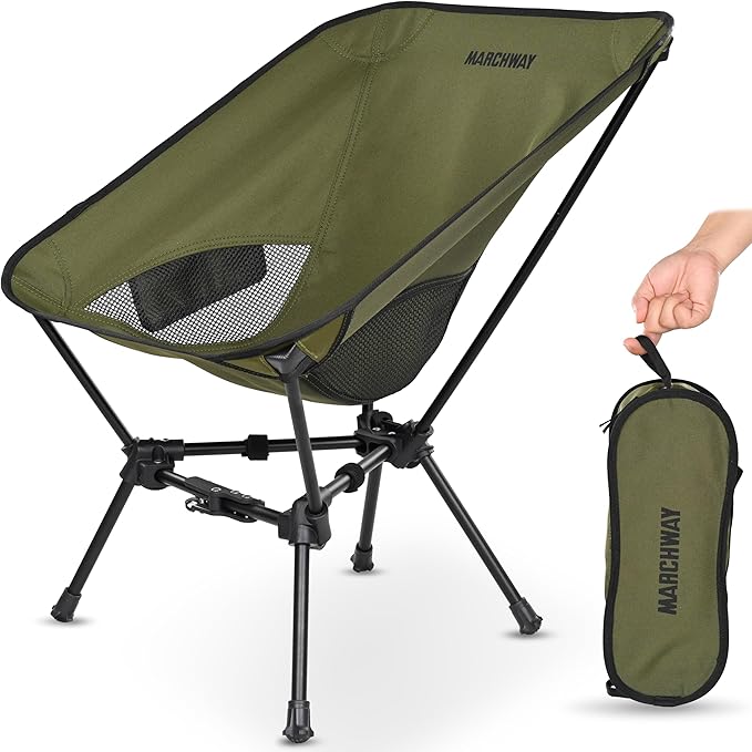 MARCHWAY Lightweight Folding Camping Chair with Spring Lock Stable Compact Portable for Outdoor Camp Travel Beach Picnic Festival Hiking Backpacking (Lowback Green)
