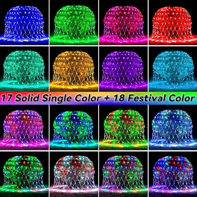 LitHome 10 x 10FT Christmas Net Lights Outdoor 35 Colors Changing 240 LED Christmas Net Lights with Remote Connectable 9 Modes RGB Mesh Light Plug in for Bushes Xmas Garden Gazebo Holiday Decor