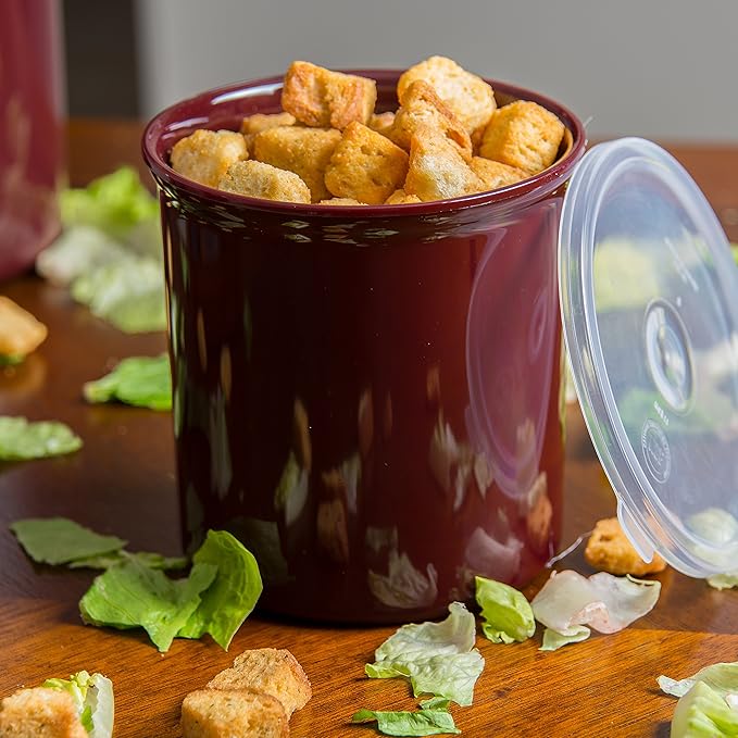 Carlisle FoodService Products Classic Round Storage Container Crock with Lid for Kitchen Restaurants Home Plastic 1.2 Quarts Brown (Pack of 12)