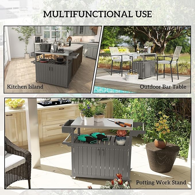 Sophisticated Premium Stainless Steel Outdoor Bar Cart with Spacious Storage Durable Construction Wheeled Heavy Duty Casters HDPE Light Gray Finish