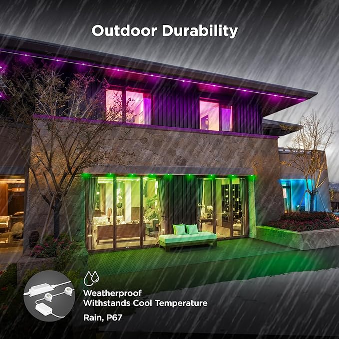 Feit Electric Permanent Outdoor Lights Smart String Lights 100FT LED Lights 2.4GHz WiFi-Enabled Under Eaves Light Works with Alexa and Google Asst App Control Weatherproof SL100-60/RGBTW/AG