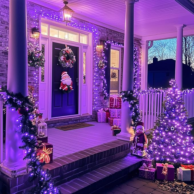 JMEXSUSS 2 Pack Solar String Lights Outdoor Waterproof Total 400 LED 151FT Solar Christmas Lights Outdoor 8 Modes Christmas Light for Outside Patio Yard Tree Decorations Purple