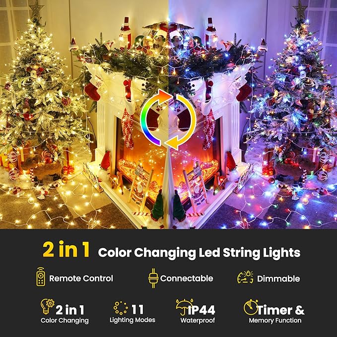 Color Changing Christmas Lights 175ft 500 LED Warm White &amp Multicolor Christmas String Lights with Remote 11 Modes Fairy Twinkle Lights Waterproof for Party Garden Home Weddings Xmas Tree De