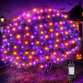 BlcTec Halloween Lights Outdoor 360 LED 9.8ft x 6.6 Orange Purple Halloween Mesh Lights with 8 Modes Timer Connectable Waterproof and Green Wire Design for Lawn Bushes Outdoor Holiday Decorations