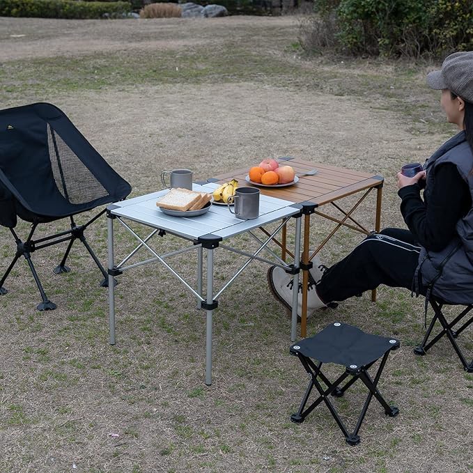 iClimb Lightweight Stable Alu. Folding Square Table Roll Up Top with Carry Bag for Camping Picnic Backyards BBQ Camp Kitchen (Black M)