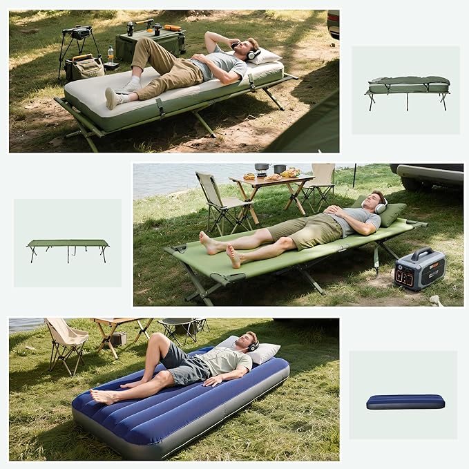 Outsunny Camping Tent Cot Folding Tent Cot Combo with Mattress Pillow Sleeping Bag Roller Carrying Bag Off Ground Travel Camp Cot for Hiking Backpacking