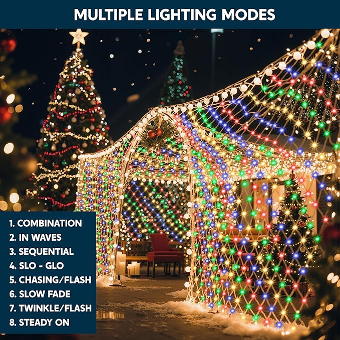 JOYIN 360 LED Christmas Net Lights 16.4X 6.5FT Christmas Mesh Lights with 8 Modes Connectable Waterproof for Bushes Trees Yard Indoor Outdoor Xmas Decorations (Multicolor)