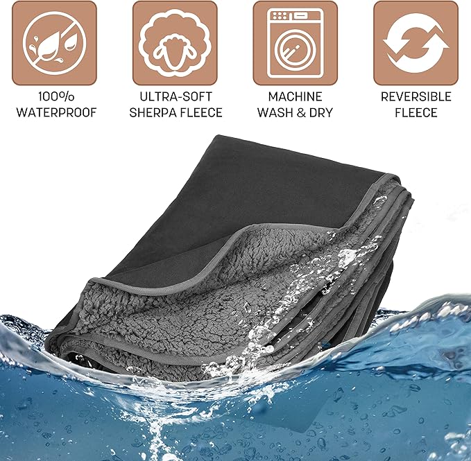 Tirrinia Waterproof Outdoor Blanket with Sherpa Lining Windproof Triple Layers Warm Comfy Foldable for Camping Stadium Beach Picnic Grass Concerts Car Dog 51''X 59'' &amp 59''X 80''