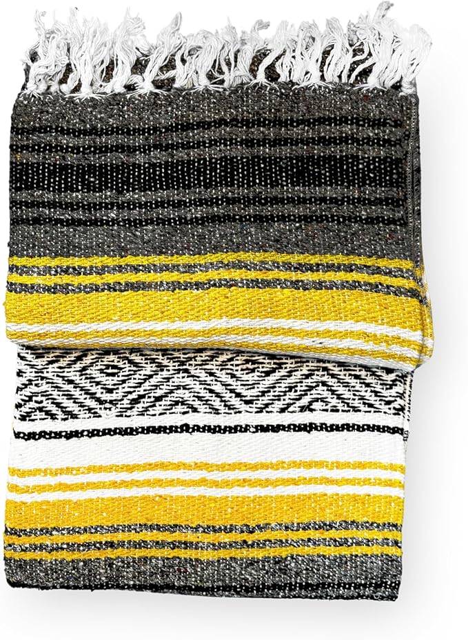 AM Yellow Falsa Blanket Camping Authentic Mexican Comfort