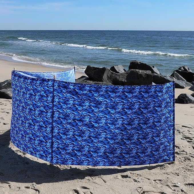 Ocean Camo Elite Beach Recycled Polyester Rip-Stop Extra Tall 42 Lightweight Windscreen Privacy Screen Wind Blocker Free Matching Shoulder Bag (New Mahogany Wood Poles)