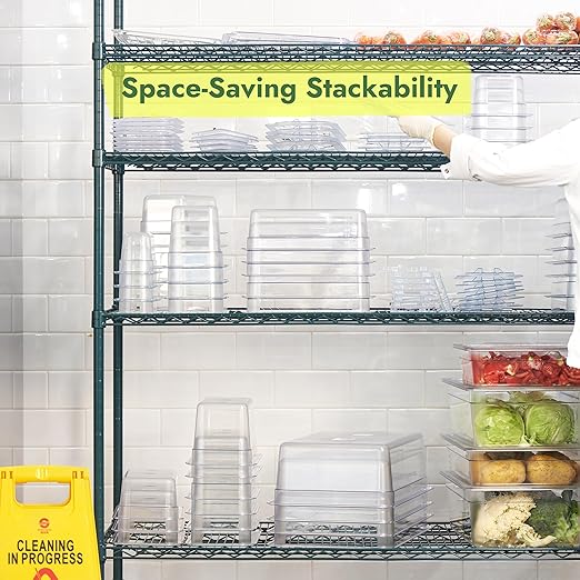 CURTA 6-Pack 1/3 Size 6 Deep NSF Polycarbonate Food Pans with Handled Lids &amp Drain Trays | Dishwasher &amp Freezer Safe Clear Container for Prep Tables Buffet Salad Bar Commercial &amp Home