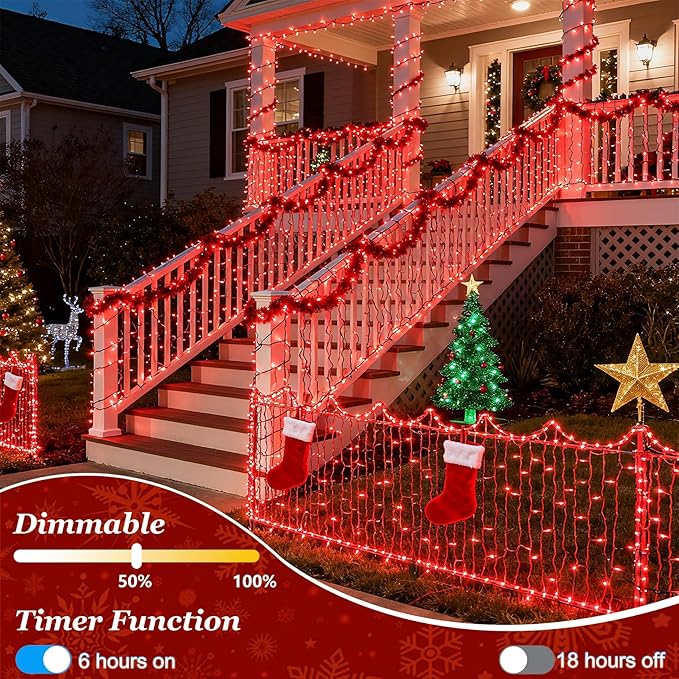 1500 LED Christmas Lights Outdoor with 12 Modes 470FT Green Wire Christmas String Fairy Lights with Timer &amp Dimmable Waterproof Twinkle Tree Lights for House Patio Party Wedding Xmas Decor Red