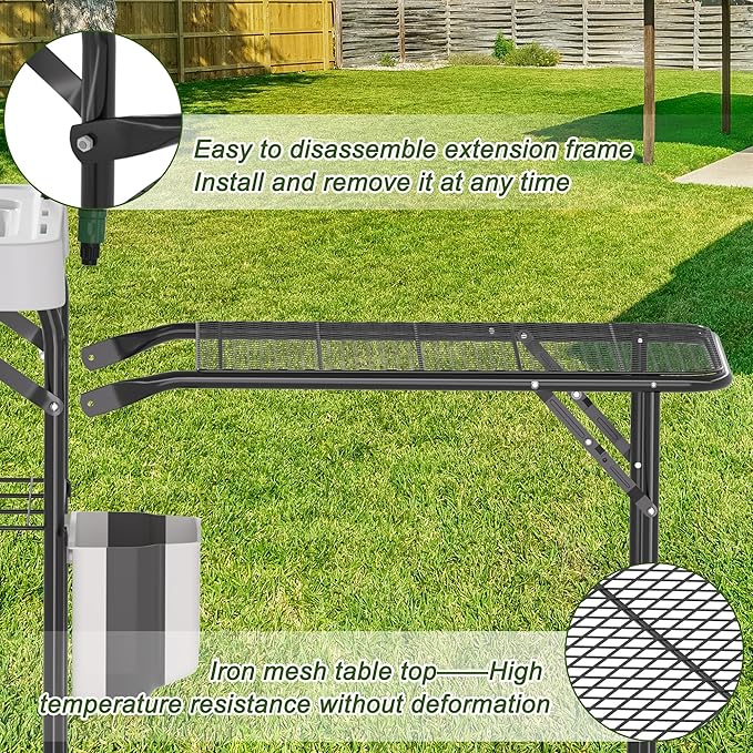 Dragosum Fish Cleaning Table Portable Folding Camping Table with Folding Grill Extension Board Fish Cleaning Station with Dual Sinks Hose Hook Up