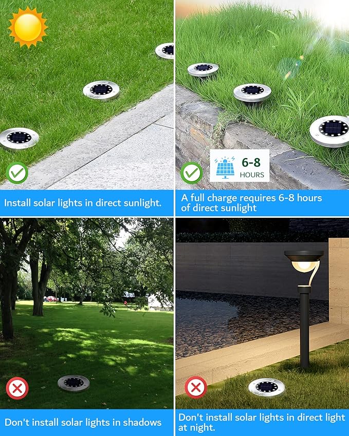Biling Solar Outdoor Lights 12 Pack Bright 12 LEDs Solar Ground Lights Waterproof Flat Landscape Lighting Solar Powered for Yard Walkway Pathway Garden Driveway (White)