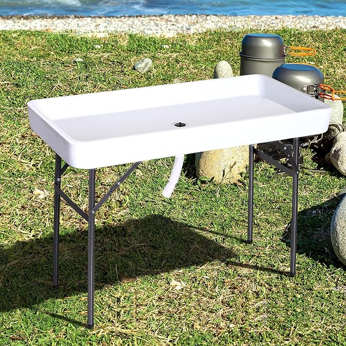 4FT Portable Folding Fish Fillet Cleaning Table Camping Picnic Ice Party Desk with Sink