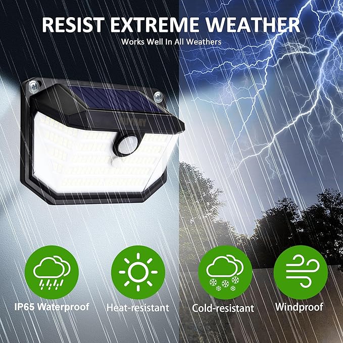Solar Outdoor Lights 230 LED with Motion Sensor and 3 Modes IP65 Waterproof 270° Wide Angle Light Easy-to-Install Intelligent Security Wireless Wall Lights for Porch Garage Yard(4 Pack)