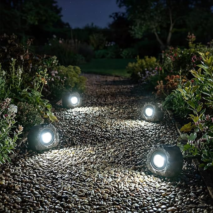 Solar Rock Lights Outdoor – 2 Pack Waterproof LED Landscape Garden Spotlights Realistic Stone Design Wireless Solar Powered Pathway Lights for Yard Walkway Patio &amp Lawn Decoration (Auto On/Off