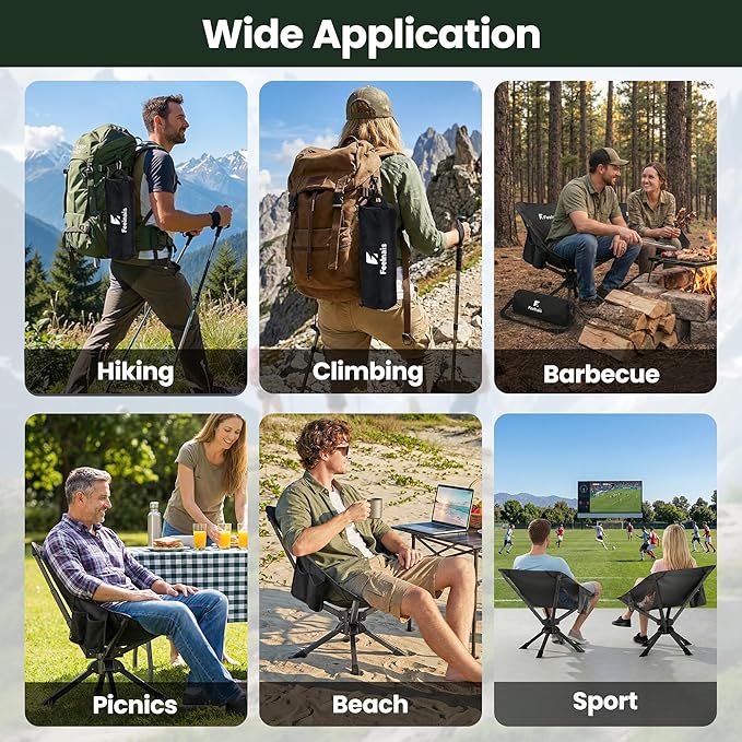 Folding Camping Chairs Lightweight &amp Portable No Assembly 360° Swivel Camping Chair for Adults Compact Outdoor Chairs for Beach Lawn Travel Backpacking Hiking Fishing