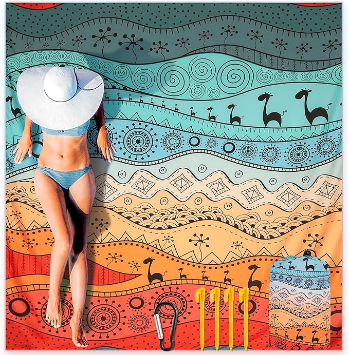 Beach Blanket Waterproof Sandproof Extra Large Beach Mat 79 X 83/120x108for 1-8 Adults Quick Drying Durable Outdoor Picnic Mat for Beach Travel Camping Hiking