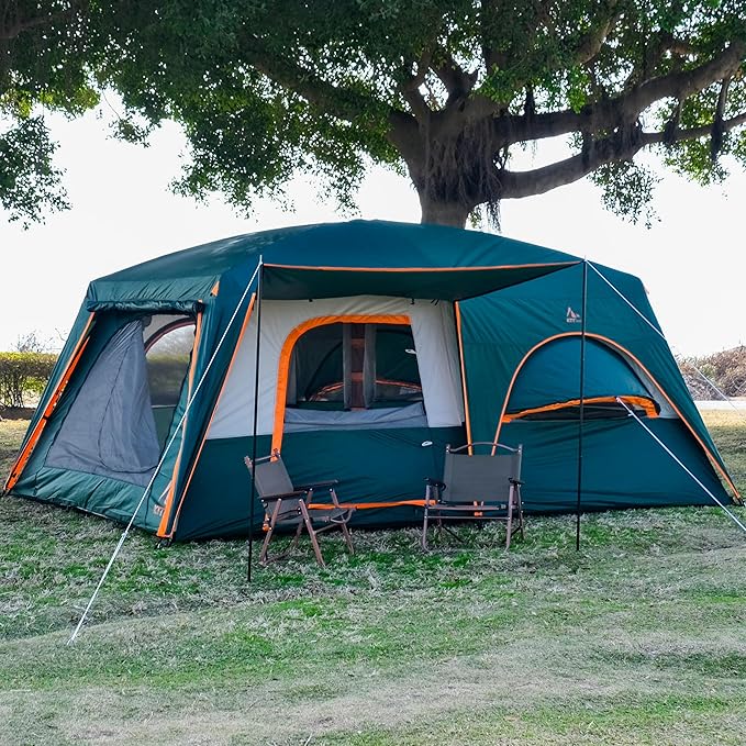 KTT Extra Large Tent 8-10-12 PersonFamily Cabin Tents2 Rooms3 Doors and 3 Windows with MeshStraight WallWaterproofDouble LayerBig Tents for OutdoorPicnicCampingFamily Gathering