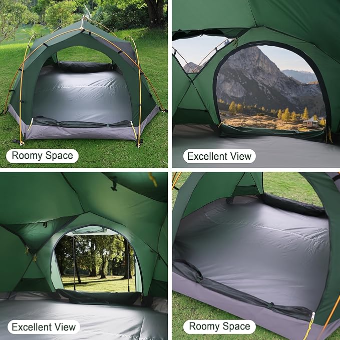 2-3 Person Backpacking Tent Double Doors 2 Vestibule 2 Skylight Two Person Tents Waterproof Windproof 2 Man Tent for Camping Hiking Motor Cycling Biking Fishing Mountaineering UPF 50+