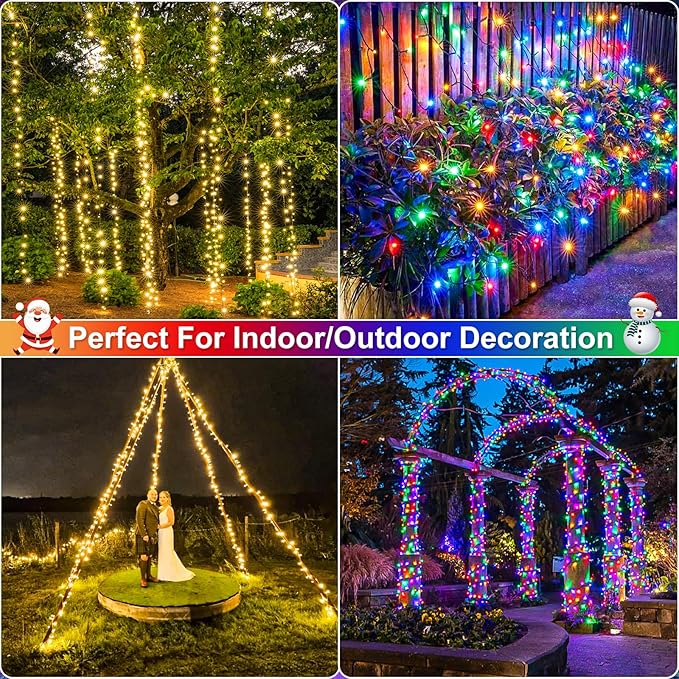 2 Pack Christmas Lights Outdoor Total 200FT 600LED Christmas String Lights Waterproof Green Wire Twinkle Tree Lights for Indoor Patio Party Decorations 1 Pack Warm White &amp 1 Pack Multicolor