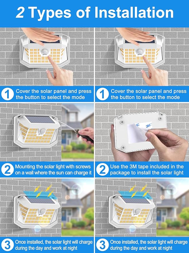 LANSOW Solar Motion Lights Outdoor 6 Pack 188 LED/3 Modes Motion Sensor Outdoor Light IP65 Waterproof 270° Lighting Solar Powered Security Flood Lights for Outside Yard Garden Wall(Warm White)