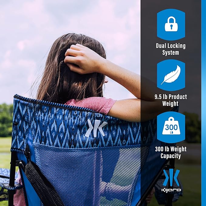 Kijaro Enjoy Versatile Folding Sports Outdoor Chair &amp Lawn Chair Dual Lock Feature Destination Print - Maldives Blue