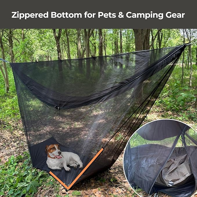 onewind Hammock Mosquito Net Camping Hammock Bug Net with Zipper No See Um Mesh Lightweight Camping Bugnet with Floor for 11ft 12ft Hammock for Hiking Backpacking with Furry Friends