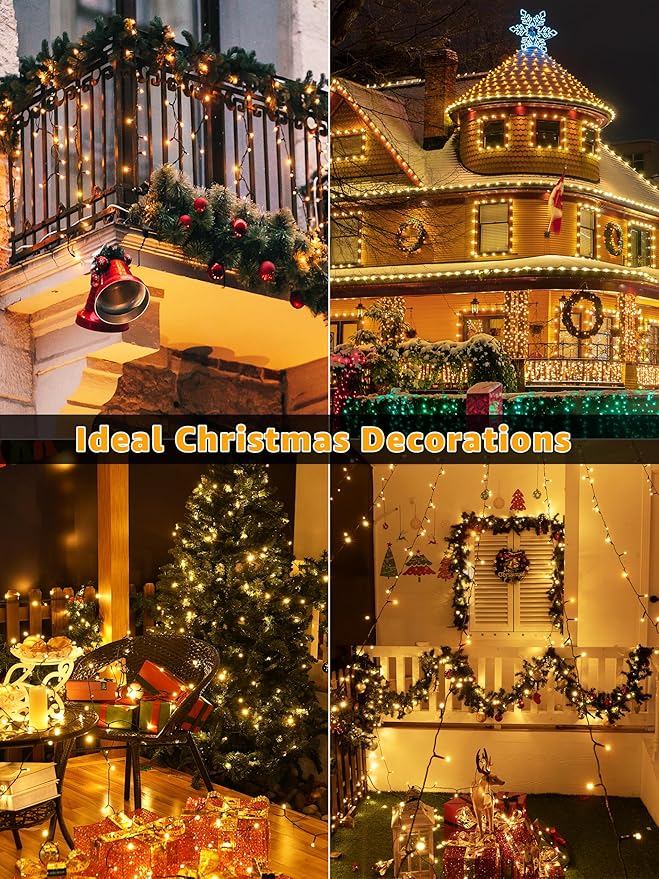 1000 LED 328 FT Christmas Lights Waterproof Outdoor String With Remote and Timer 8 Modes Dimmable Fairy Lights for Holiday Decor (Warm White)
