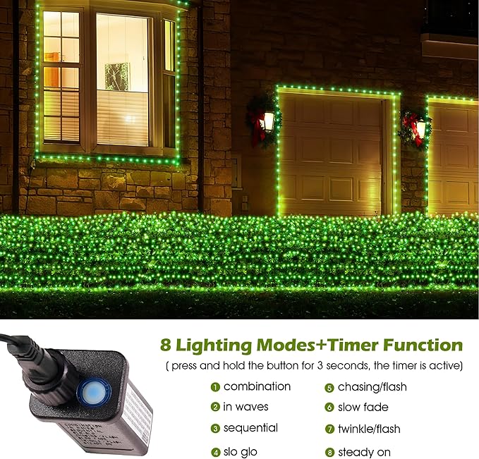 BlcTec Outdoor Christmas Lights 360 LED 9.8ft x 6.6ft Christmas Net Lights with 8 Modes UL Certified Timer Connectable Waterproof for Trees Bushes Shrub Yard Outdoor Xmas Decorations Green
