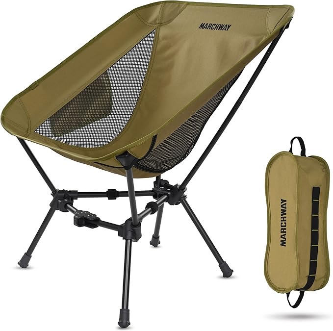 MARCHWAY Lightweight Folding Camping Chair Portable Foldable Compact for Outdoor Camp Travel Beach Picnic Festival Hiking Backpacking Supports 330Lbs (Khaki)