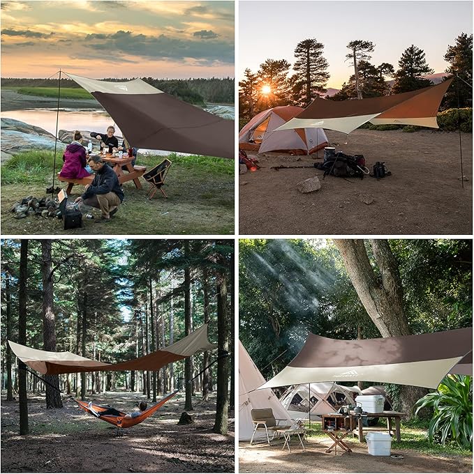 Forceatt 12x14FT Waterproof Camping Tarp with 2 Poles Sun Shelter for Car Tent Hammock in Camping Hiking Backpacking Garden and Traveling