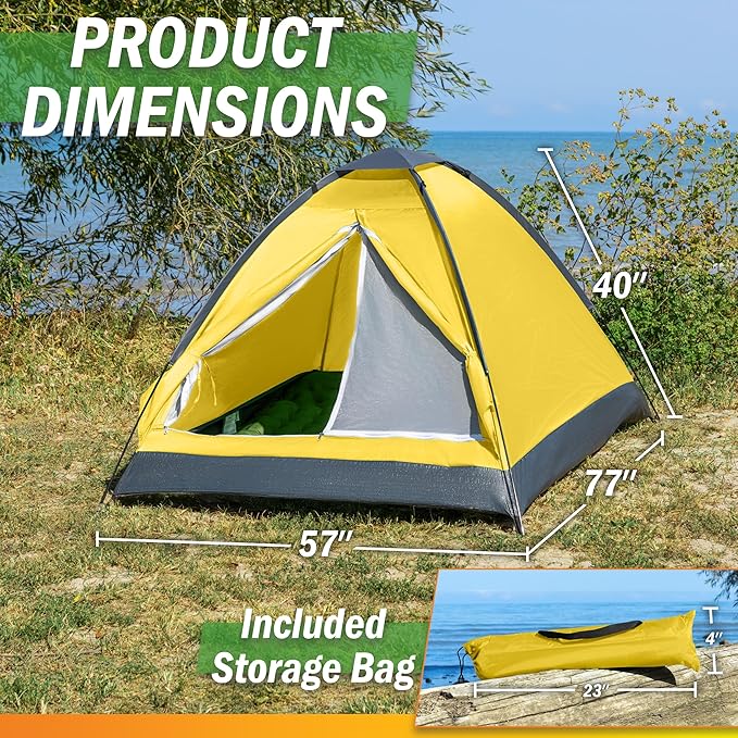 2 Person Camping Tent with Rain Fly and Carrying Bag - Lightweight Outdoor Tent for Backpacking Hiking or Beach Use by Wakeman Outdoors