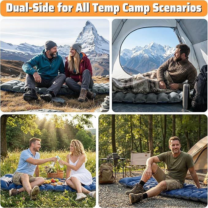 4 Thick Double-Sided Inflatable Sleeping Pad | Warm Crystal Velvet Top for Cold Weather Waterproof Nylon Bottom | All-Season Camping Mattress for Backpacking Hiking Tent &amp Car Travel