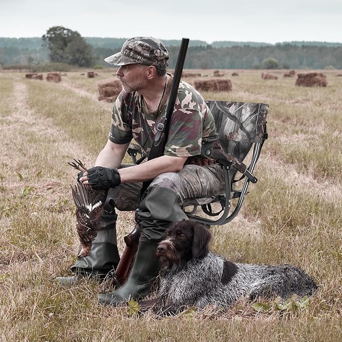 REDCAMP 360° Swivel Hunting Chair with Adjustable Feet for Ground Blinds Portable Folding Camo Camping Chairs for Adults Hunting Seats with Hard Arms for Fishing Camping