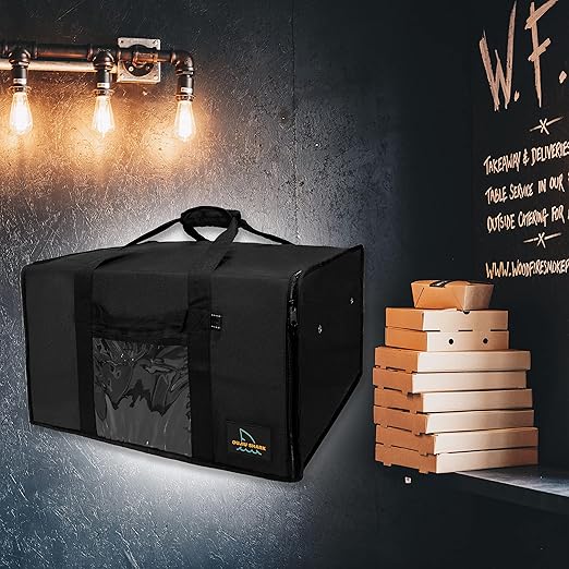 OujiuShark Insulated Pizza Bags for Delivery 20in x 20in x 12in Commercial Pizza Warmer Bag Large Pizza Carrier for Hot and Cold Food (Black)