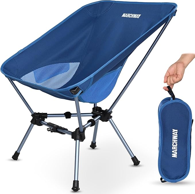 MARCHWAY Lightweight Folding Camping Chair with Spring Lock Stable Compact Portable for Outdoor Camp Travel Beach Picnic Festival Hiking Backpacking (Lowback Dark Blue)