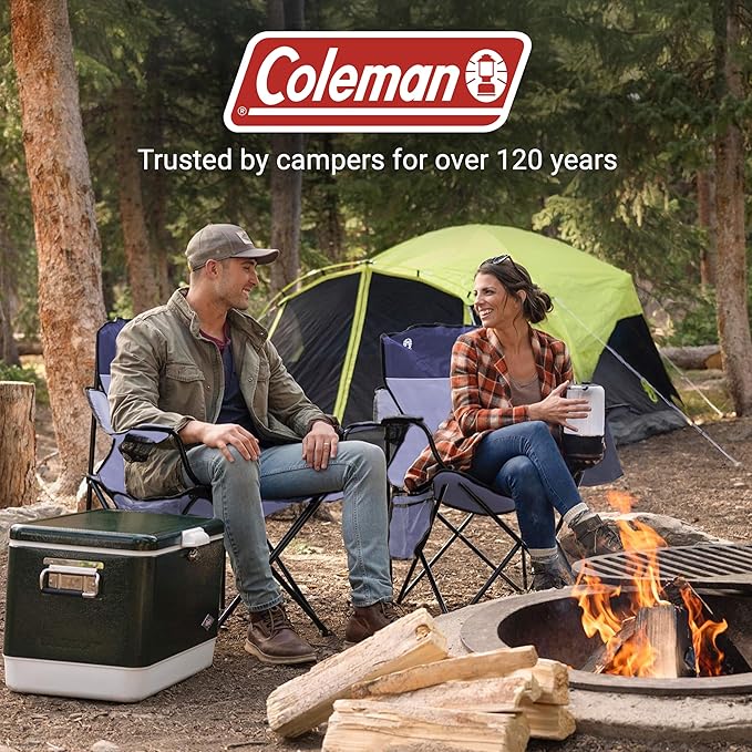 Coleman Portable Camping Chair with 4-Can Cooler Cushioned Seat &amp Back with Side Pockets &amp Cup Holder Carry Bag Included Great for Camping Tailgating Firepits Patio &amp More