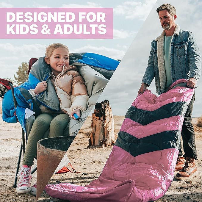 MalloMe Sleeping Bags for Adults Cold Weather &amp Warm - Backpacking Camping Sleeping Bag for Kids 10-12 Girls Boys - Lightweight Compact Camping Essentials Gear Accessories Hiking Sleep Must Have