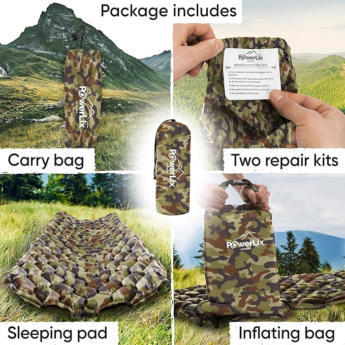 POWERLIX Camping Sleeping Pad - Ultralight Inflatable Camping Mattress Sleeping Mat for Backpacking Hiking Compact Lightweight Sleeping Pad for Camping Inflation Bag/Repair Kit Included