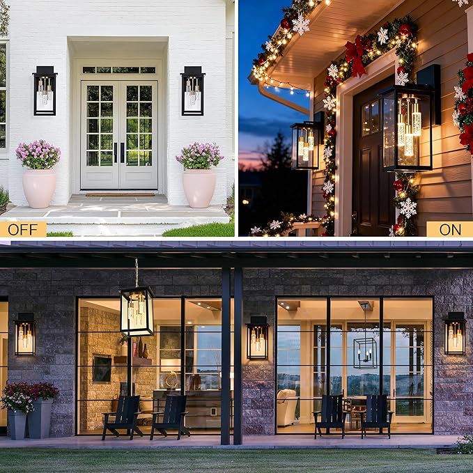 TODOLUZ 2-Packs Large 3-Lights LED Outdoor Wall Light Fixture Dimmable 5CCT Waterproof Exterior Porch Wall Sconce Lighting for Garage Front Door (3000K/3500K/4500K/5000K/6000K)