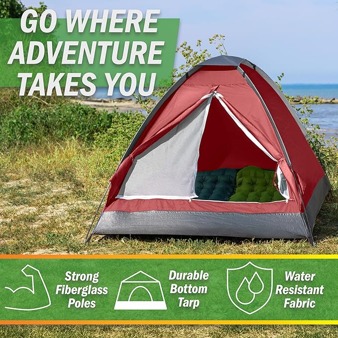 2 Person Camping Tent with Rain Fly and Carrying Bag - Lightweight Outdoor Tent for Backpacking Hiking or Beach Use by Wakeman Outdoors