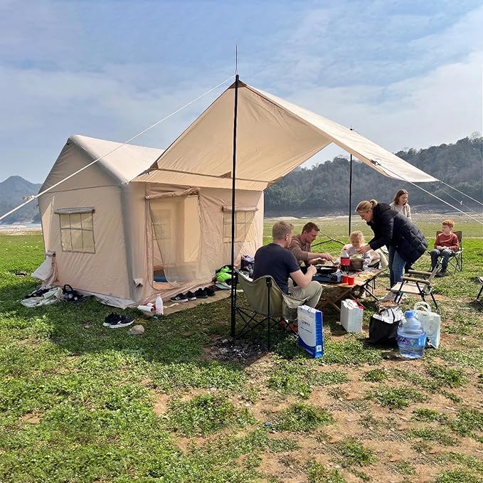 Inflatable Tents for Camping - 6 Person Blow Up Tent with Hand Pump &amp Awning Quick Setup Waterproof Oxford 4 Season Air Glamping Inflatable House for Camping Tent