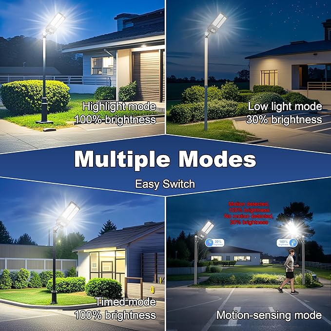 Solar Street Light with Pole Solar Street Lights Outdoor Waterproof Dusk to Dawn 7000K LED Security Flood Light with Motion Sensor and Remote Control for Pathway Entryway &amp Yard