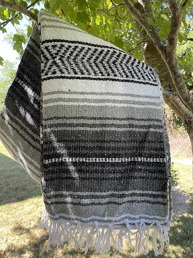 Authentic Mexican Falsa Blanket Perfect for YogaBeach CampingPicnic Car seat Cover Home Throw Decor(Gray/Black/White)