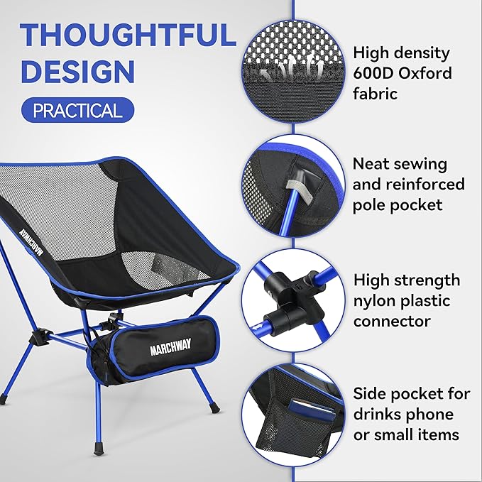 MARCHWAY Ultralight Folding Camping Chair Heavy Duty Portable Compact for Outdoor Camp Travel Beach Picnic Festival Hiking Lightweight Backpacking (Dark Blue)