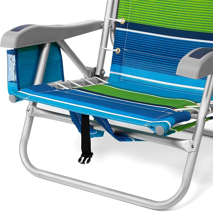 Homevative Cooler+ Folding Backpack Beach Chair with 5 Positions Towel bar XL Cooler Pouch Storage Net Cup and Phone Holder Deep Sea 2 Pack