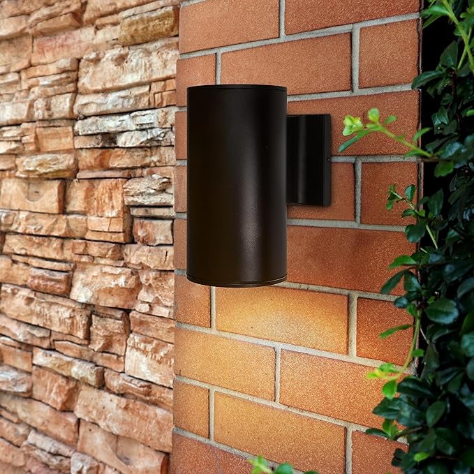 Maxxima Cylinder LED Outdoor Wall Light Modern Wall Wash 12 Watt 1050 Lumens 5 CCT 2700K/3000K/3500K/4000K/5000K Dusk to Dawn Photocell Sensor Exterior Garage Patio or Porch Lighting Black