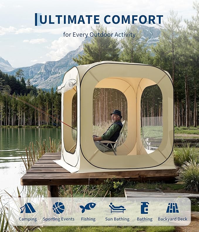6X6 Ft Pop Up Sports Tent Instant Shelter Rainproof Camping Sun Shelter Coldproof &amp Windproof Outdoor All Weather Pop Up Tent for Patio Backyard Deck Sports Events